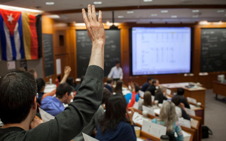 Students on the Harvard Business School MBA learn via the school's innovative case method ©Natalie Keyssar for Harvard Business School