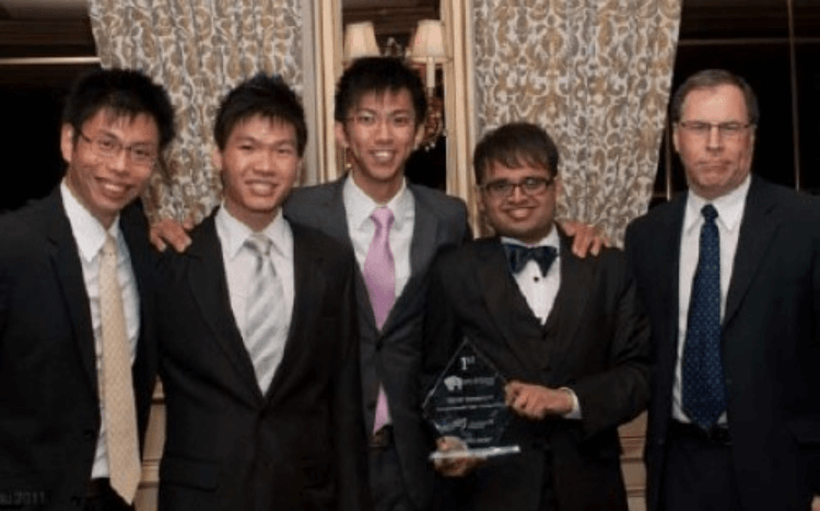 Nanyang’s winning team from left to right: Lau Seo Wang, Tan Sing Nan, Xu Wei, Kanesh Bala, and one of the judges, George Attar