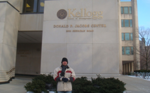 Kirti outside Jacobs Center at the Kellogg School Of Management