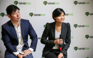GrabTaxi was co-founded by female Harvard MBA Hooi Ling Tan, right